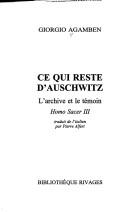 Cover of Ce qui reste d'Auschwitz by Giorgio Agamben