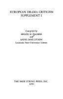 Front cover of European drama criticism by Helen H. Palmer