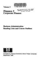 Cover of Finance I by Richard Schwindt