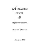 Cover of A Reading Spicer & 18 Sonnets by Beverly Dahlen