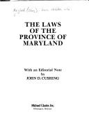 Front cover of The laws of the province of Maryland by Maryland