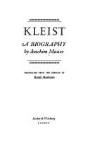Cover of Kleist by Joachim Maass