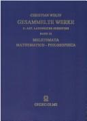 Cover of Christiani Wolfii Meletemata mathematico-philosophica by Christian Wolff