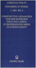 Front cover of Vernünfftige Gedancken von der Menschen Thun und Lassen zu Beförderung ihrer Glückseeligkeit by Christian Wolff