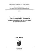 Cover of Von Hrotsvith bis Boccaccio by Fritz Wagner