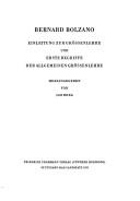 Front cover of Einleitung zur Grössenlehre und erste Begriffe der allgemeinen Grössenlehre by Bernard Bolzano
