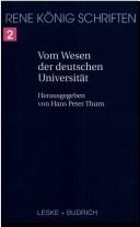 Front cover of Vom Wesen der deutschen Universität by René König