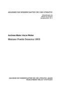 Front cover of Mainzer Poetik-Dozentur 2003 by Andreas Maier