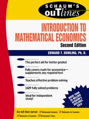 Front cover of Schaum's outline of theory and problems of introduction to mathematical economics by Edward Thomas Dowling