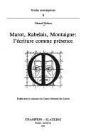 Front cover of Marot, Rabelais, Montaigne by Gérard Defaux
