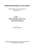 Cover of Lyrik by Rainer Malkowski