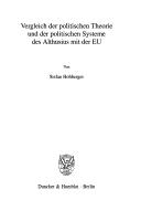 Front cover of Vergleich der politischen Theorie und der politischen Systeme des Althusius mit der EU by Stefan Hohberger