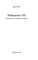 Front cover of Shakespeares Stil by Jürgen Schäfer