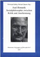 Front cover of Axel Honneth by Münsteraner Vorlesungen zur Philosophie (5th 2001)