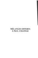 Cover of Mélanges offerts à Paul Colonge by Pierre Vaydat