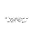 Front cover of Le principe de Pascal-Hume et le fondement des sciences physiques by Jean-René Vernes