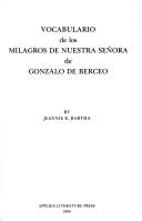 Front cover of Vocabulario de Los Milagros de Nuestra Señora de Gonzalo de Berceo by Jeannie K. Bartha