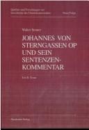 Front cover of Johannes von Sterngassen OP und sein Sentenzenkommentar by Walter Senner