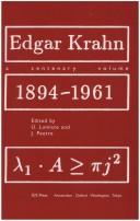 Front cover of Edgar Krahn, a Centenary Volume, by U. Lumiste