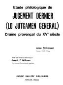 Front cover of Etude Philologique Du Jugement Dernier (Lo Jutgamen General), Drame Provencal Du Xve Siecle by Anton Andereggen