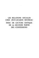 Front cover of Les relations sociales chez Jean-Jacques Rosseau by Junko Mikami
