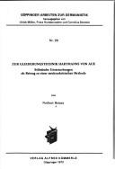 Front cover of Zur Gliederungstechnik Hartmanns von Aue by Norbert Heinze