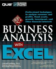Front cover of Business analysis with Excel by Conrad George Carlberg