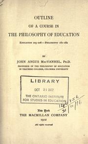 Front cover of Outline of a course in the philosophy of education by John Angus MacVannel