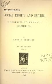 Front cover of Social rights and duties by Sir Leslie Stephen