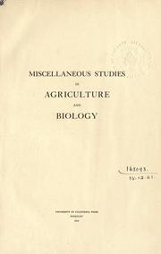 Front cover of Miscellaneous studies in agriculture and biology by University of California (1868-1952)