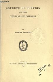 Front cover of Aspects of fiction and other ventures in criticism by Brander Matthews