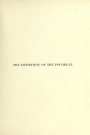 Front cover of The definition of the psychical by George Herbert Mead
