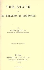 Front cover of The state in its relation to education by Craik, Henry Sir