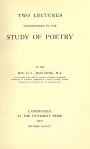Front cover of Two lectures introductory to the study of poetry by H. C. Beeching