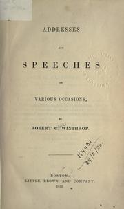 Front cover of Addresses and speeches on various occasions by Robert Charles Winthrop