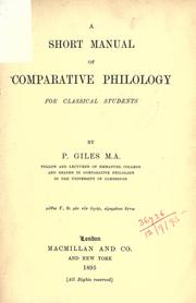 Front cover of A short manual of comparative philology by P. Giles