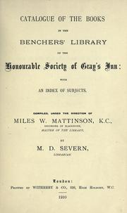 Front cover of Cataloque of the books in the Bencher's Library of the Honourable Society of Gray's Inn, with an index of subjects by Gray's Inn. Library.