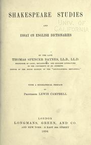 Front cover of Shakespeare studies, and essay on English dictionaries by T. Spencer Baynes