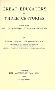 Front cover of Great educators of three centuries by Graves, Frank Pierrepont