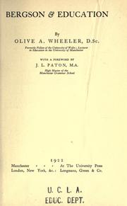 Cover of Bergson & education by Olive Annie Wheeler