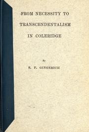 Front cover of From necessity to transcendentalism in Coleridge by Solomon Francis Gingerich