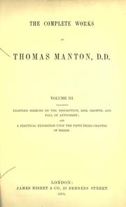 Front cover of The complete works of Thomas Manton, D.D by Thomas Manton