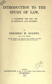 Front cover of Introduction to the study of law by Frederic Maurice Goadby