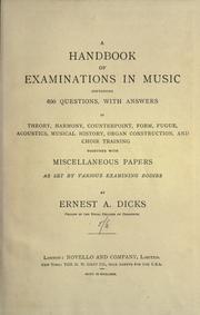 Front cover of A handbook of examinations in music by Ernest A. Dicks