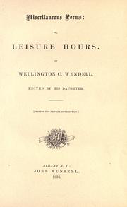 Front cover of Miscellaneous poems by Wellington Clayton Wendell