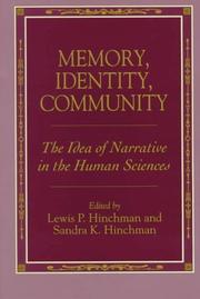 Cover of Memory, identity, community by Lewis P. Hinchman