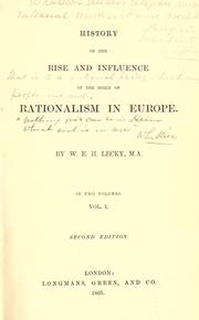 Cover of History of the rise and influence of the spirit of rationalism in Europe by William Edward Hartpole Lecky