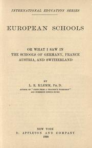 Front cover of European schools by L. R. Klemm