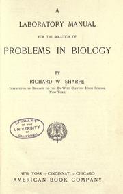 Cover of A laboratory manual for the solution of problems in biology by Sharpe, Richard Worthy