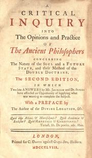 Cover of A critical inquiry into the opinions and practice of the ancient philosophers by John Towne